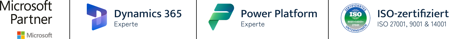 Microsoft Partner · Dynamics 365 Experte · Power Platform Experte · ISO-zertifiziert (ISO 27001, 9001 & 14001)