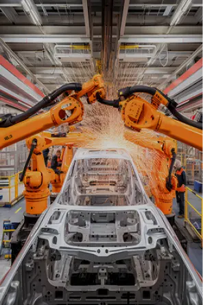 Maschinenhände bauen ein Auto zusammen